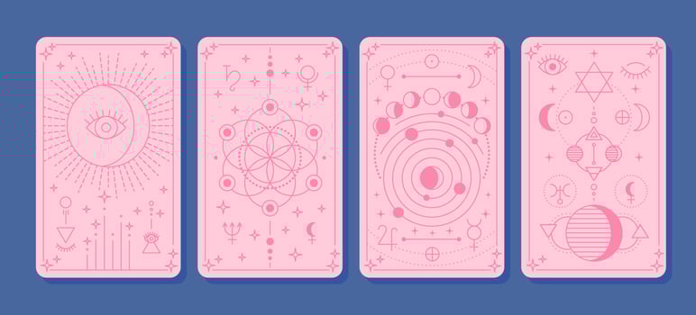 Cartoon Color Magical Tarot Cards Set. Vector