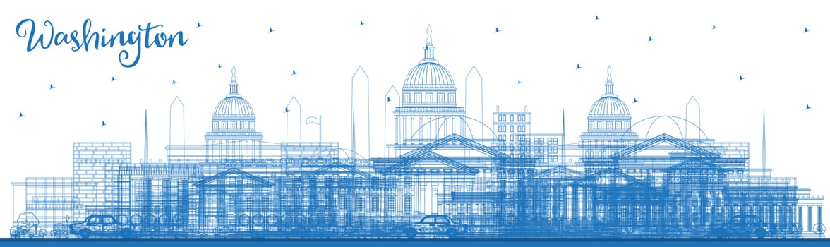 Outline Washington DC USA City Skyline with Blue Buildings. vector