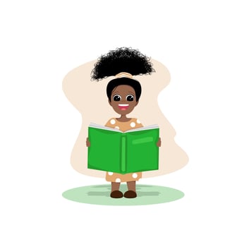 A cheerful African-American child with a bright hairstyle and a book in her hands. vector