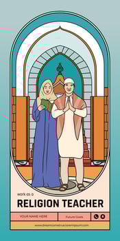Indonesian Religion teacher hand drawn illustration design layout for social media vector