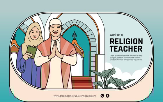 Indonesian Religion teacher hand drawn illustration design layout for social media vector