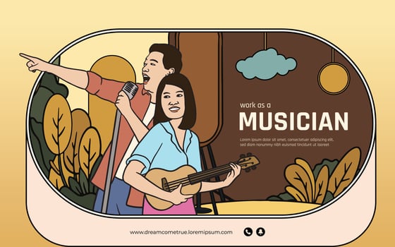 Kid dream work musician hand drawn illustration design layout template vector