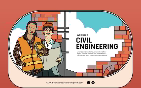 Indonesian civil engineering hand drawn illustration design layout for social media post vector
