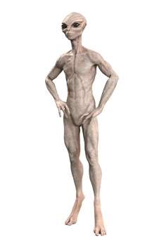 Grey alien on transparent background, 3d render png