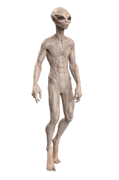 Grey alien on transparent background, 3d render png