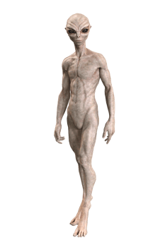 Grey alien on transparent background, 3d render png