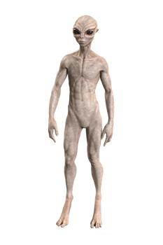 Grey alien on transparent background, 3d render png