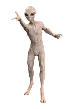 Grey alien on transparent background, 3d render png