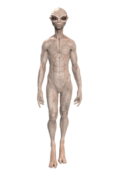 Grey alien on transparent background, 3d render png