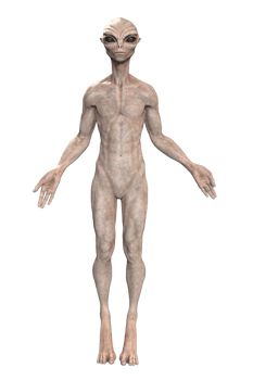 Grey alien on transparent background, 3d render png