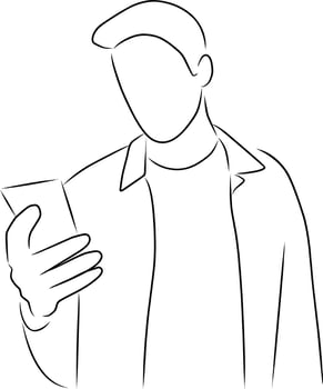 A man with a smartphone in his hands, vector. Hand drawn sketch. vector