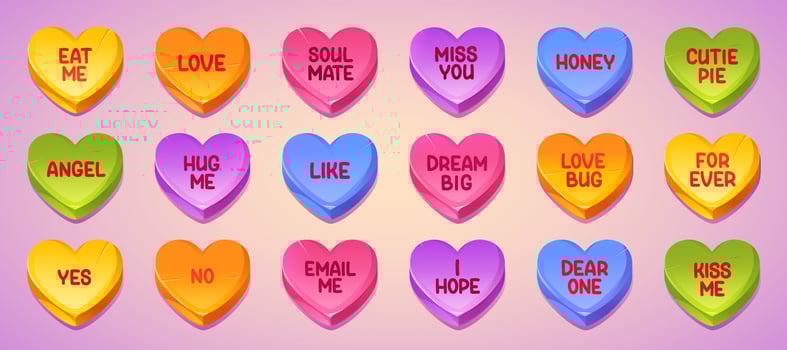 Love conversation sweets, heart shape candies vector