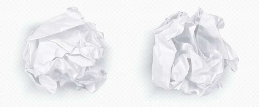 Crumple paper ball, white 3d crinkle trash vector