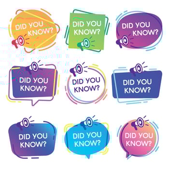 Did you know labels. Interesting facts speech bubbles, knowledge base label and social media faq banner isolated vector badges set
