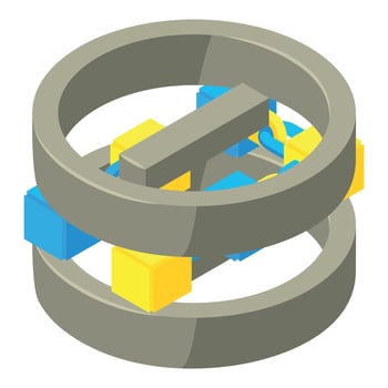 Blockchain technology icon isometric vector. Block chain yellow and blue color vector
