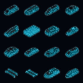 Car roof box icons set vector neon