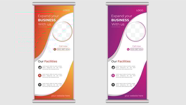 Modern abstract colorful professional business roll up banner vector template for print, banner for presentations, conferences, exhibitions, mobile banner for product promotion and advertising