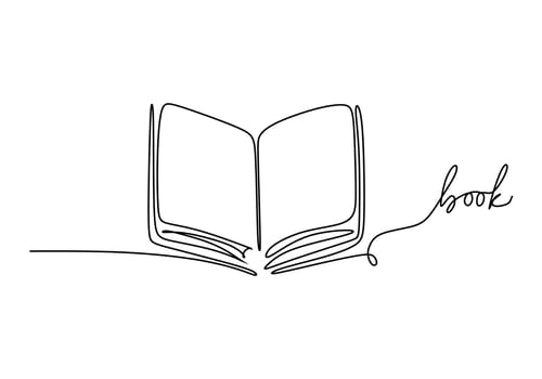 Book - School education object, one line drawing continuous design vector