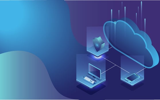 3D isometric illustration of security shield connected with pc and cloud server for data protection concept landing page or web template design. vector