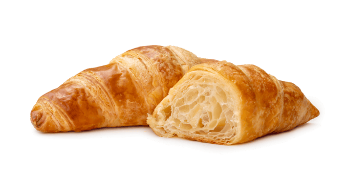 single piece of croissant with half isolated with clipping path and shadow in png file format