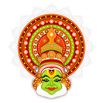 Illustration of Kathakali dancer face on mandala pattern background. vector