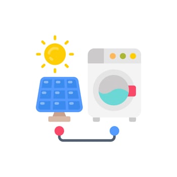 Solar Powered Washing Machine icon in vector. Illustration vector