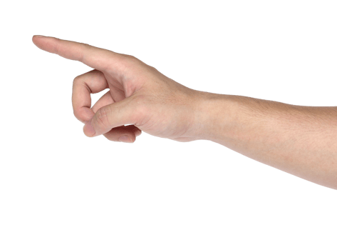 Hand pointing touching or pressing isolated with clipping path png