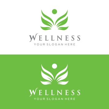 Wellness natural abstract logo template design with unique natural person and leaf concept with creative idea.Logo for business, health, meditation, relaxation. vector