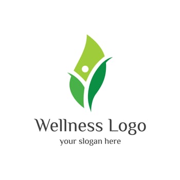 Wellness natural abstract logo template design with unique natural person and leaf concept with creative idea.Logo for business, health, meditation, relaxation. vector