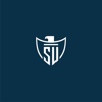 SW initial monogram logo for shield with eagle image vector design