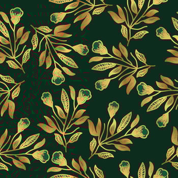 Luxury Green and Gold Flower Pattern. Hand Drawn Seamless Floral Pattern for Fashion, Wallpaper, Wrapping Paper, Background, Fabric, Textile, Apparel, and Card Design vector