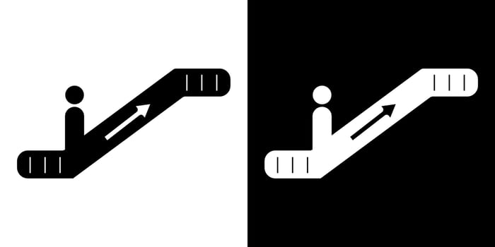 Symbol sign. Escalator going down pictogram. Down escalator sign, with black and white background vector
