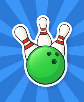 Sticker green bowling ball knocks down pins vector