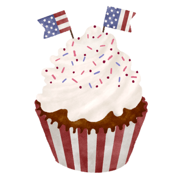 Watercolor 4th of July cupcake png
