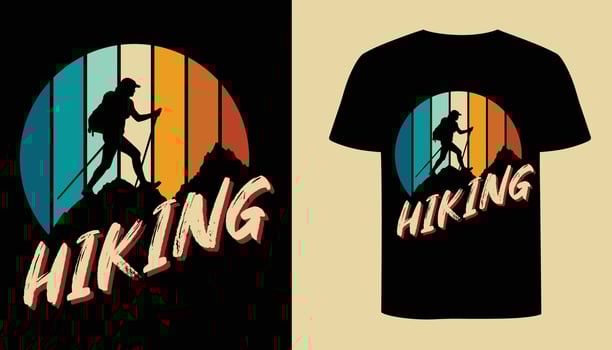 Hiking t shirt design. Vintage t shirt design. Hiking retro vintage t shirt. Adventure mountain hiking vector illustration.