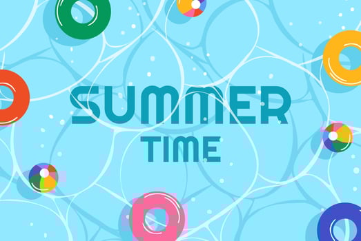 Inflatable rings floating on blue water vector illustration