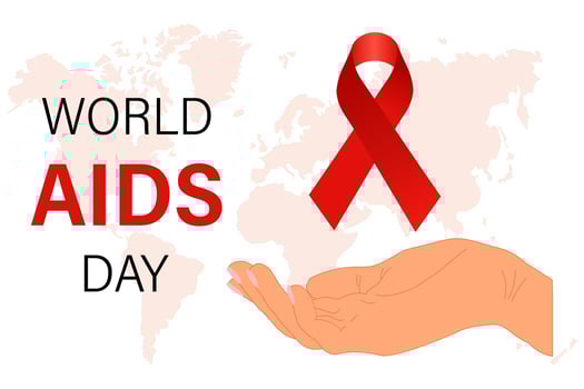 World AIDS Day. A hand holds a red awareness ribbon. Banner, poster, vector