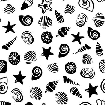 vector pattern sea objects black and white on white isolated