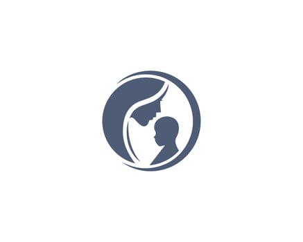 Unique Mother And Baby Stylized Vector Symbol Design. Mom Hugs Her Child Logo Vector Illustration.