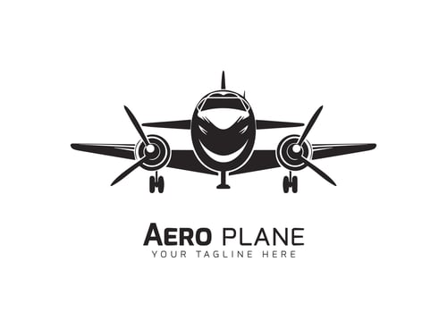 Aero plane or airplane flying jet with smile face minimal logo silhouette vector template