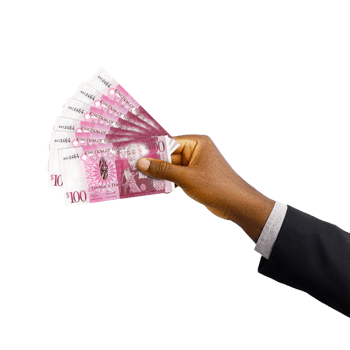 Black hand with suit holding 3D rendered Tongan Paanga notes isolated on  transparent background png