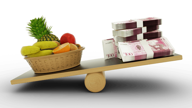 Inflation in Tonga, Weighing Tongan currency against foodstuffs, high cost of living, 3d rendering png