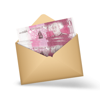 100 Tongan Paanga notes inside an open brown envelope. 3D illustration of money in an open envelop png