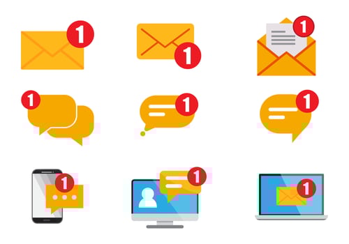 set vector icon Simple flat minimalist incoming new chat box messages app vector icon with notification
