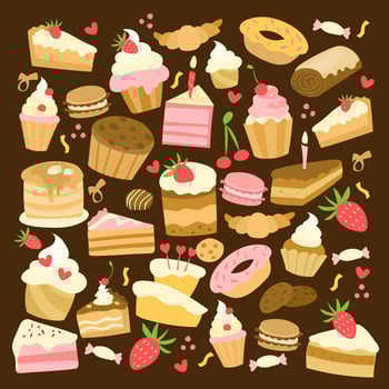 Sweet Treats Vector Illustration Set Decadent Desserts Collection.