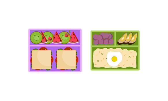 Lunchbox containers with bright content. Lunch Concept vector