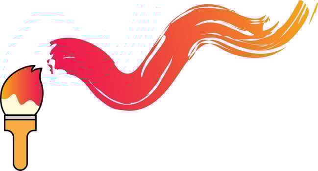 Painting with paintbrush vector illustration. Orange and red paint smear design concept.