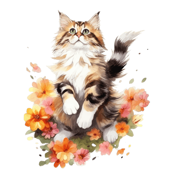 Watercolor painting of Maine Coon Cat isolated transparent background, Digital art, image file format, png