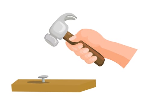 vector illustration of a hand hitting a nail with a hammer