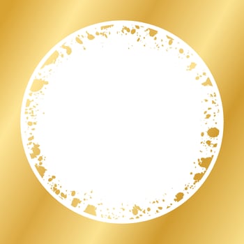 Abstract Round Gold Ink Splatter Frame. Golden foil spray border template. vector